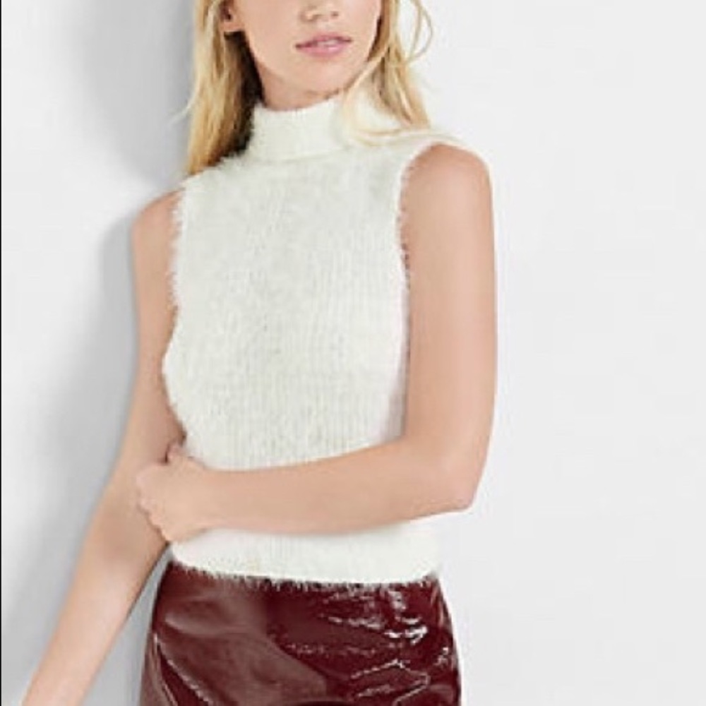 White Fuzzy Sleeveless Turtleneck
